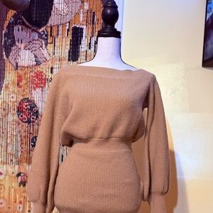 Tan Knit Sweater Dress